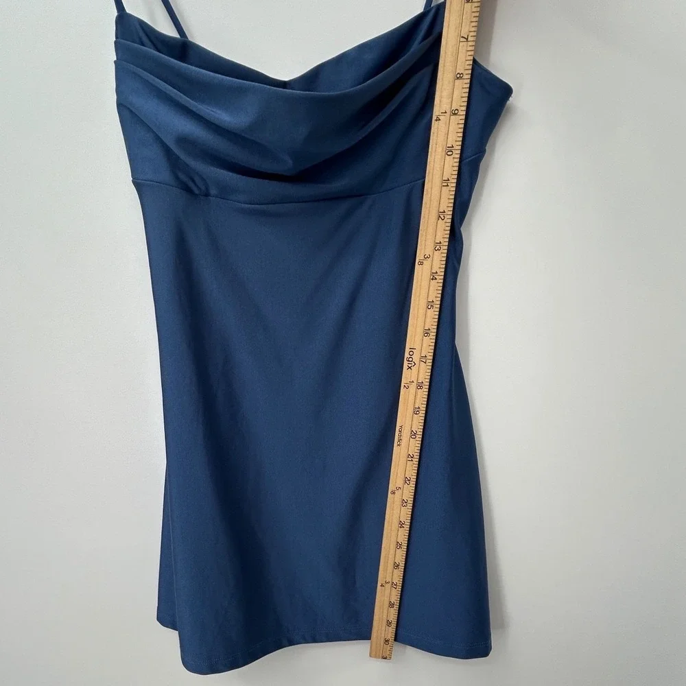 Windsor Womens Cowl Neck Spaghetti Strap Mini Dress Slate Blue Size M